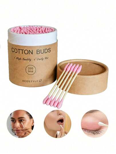 1 علبة من 200 قطعة من أعواد القطن المزدوجة الطرف من القطن والبامبو. هذه الأعواد القطنية القابلة للتخلص منها ناعمة ومريحة وهي رائعة للمكياج وتنظيف الأذن والعناية بالأظافر والفنون والحرف اليدوية وإزالة الغبار والأوساخ.