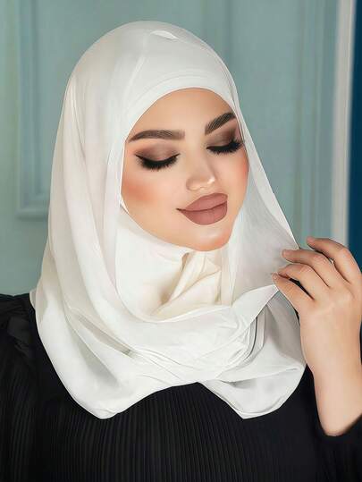 1pc Women's Solid Color Minimalist Versatile Muslim Instant Hijab, Pullover Style Hijab For Quick And Easy Wear, Solid Color Minimalist Casual Elegant Classic Versatile, Built-In Chiffon Scarf, Soft Chiffon Fabric, Comfortable Breathable Material, Suitable For Daily Wear,Beach,Holiday