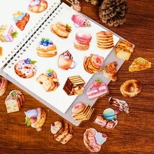 56 Miếng Dán PET Trong Suốt Hình Ảnh Món Tráng Miệng Mới, Chân Thực - Chất Liệu Sổ Nhật Ký Chống Thấm Nước với Hình Bánh Ngọt & Bánh Macaron - 56 CÁI - Xem 5