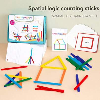 Kids Educational Stacking Counting Sticks, Logic Thinking & Spatial Awareness Training, Math Teaching Tool, Arithmetic Rods, Symmetry & Pattern Finding, Wooden Toys For Elementary Students