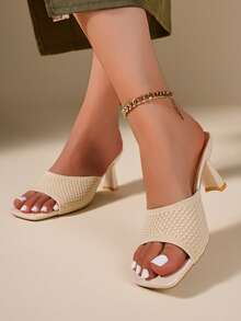 Giày sandal cao gót nữ, sandal thanh lịch dành cho phái nữ, giày cao gót thoáng khí, giày cao gót màu be, sandal mùa hè thời trang cho nữ. - Màu be - Xem 3