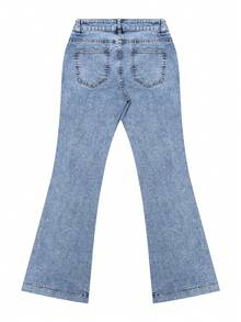 Quần jeans ống loe cạp thấp màu xanh nhạt phong cách đường phố cổ điển thanh lịch dành cho nữ mùa hè 2026, quần ống loe trắng gợi cảm, quần ống loe thoải mái cho kỳ nghỉ. - Màu xanh bụi bặm - Xem 6