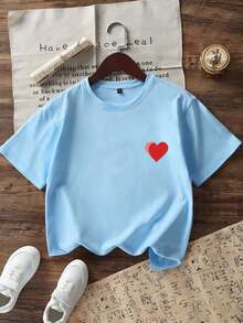 Tween Girls' Casual Graphic Print Crew Neck Short Sleeve T-Shirt, Summer Top - Baby Blue - View 8