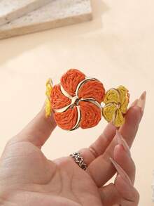 1 pieza Brazalete de flores de ratán estilo vacaciones, brazalete de flores de metal de color contrastante, accesorio de nicho para vacaciones en la playa, fiesta de verano, reunión con amigos, uso diario, estilo retro - Naranja - Ver 6