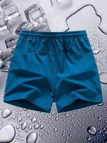 Tween Boys Outdoor Sports Shorts, Moisture-Wicking, Breathable, Elastic Waist, Zipper Pockets, Suitable For Daily Wear - Teal Blue - View 2