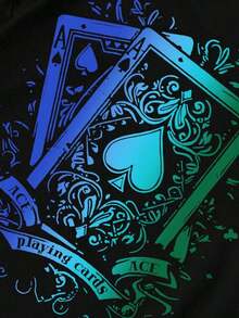 Manfinity Roughcore Men's Casual Short Sleeve Crew Neck T-Shirt With Creative And Versatile Playing Card Graphic Design - BLUE AND BLACK - View 3
