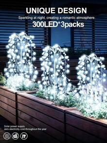 Bộ 3 đèn pháo hoa năng lượng mặt trời ngoài trời, 300 đèn LED trang trí sân vườn, đèn pháo hoa năng lượng mặt trời với 8 chế độ nhấp nháy, thích hợp cho vườn biệt thự, sân nhà, ban công, trang trí tiệc Giáng sinh (Đã bao gồm pin) - Đèn pháo hoa gắn trên mặt đất - Xem 3