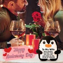 1 pièce Carte-cadeau de pingouin au crochet fait main, du mari à la femme, convient pour l'anniversaire de mariage, l'anniversaire, la Saint-Valentin et d'autres fêtes, décoré de petits cœurs - Multicolore - Voir 3
