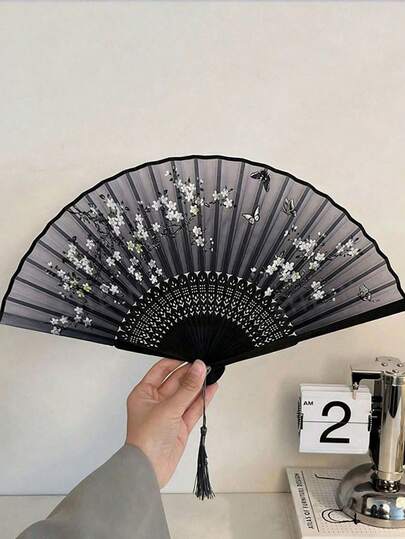 Quạt xếp kiểu Trung Quốc vẽ tranh thủy mặc hoa mai, quạt nhỏ cho nữ, quạt mùa hè kiểu cổ Trung Quốc dùng làm phụ kiện mặc áo sườn xám và Hanfu, quạt múa, quạt múa cầm tay.