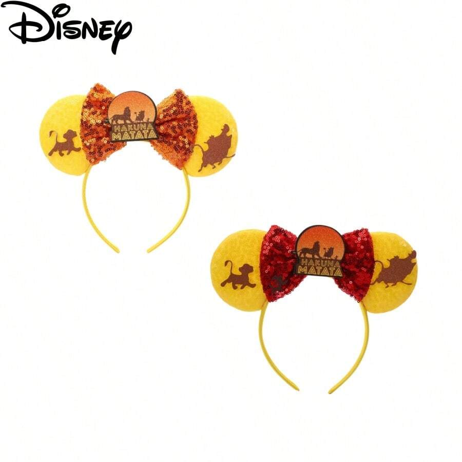 Bộ khuyên tai và băng đô Disney - 2 kiểu: Băng đô đính sequin lấp lánh với hình bóng Simba và Pumbaa, huy hiệu Hakuna Matata, hoàn hảo cho công viên giải trí, tiệc sinh nhật, nhập vai và trang phục lễ hội (màu cam và đỏ), mùa hè, phụ kiện tóc, du lịch. - Nhiều màu - Xem 1