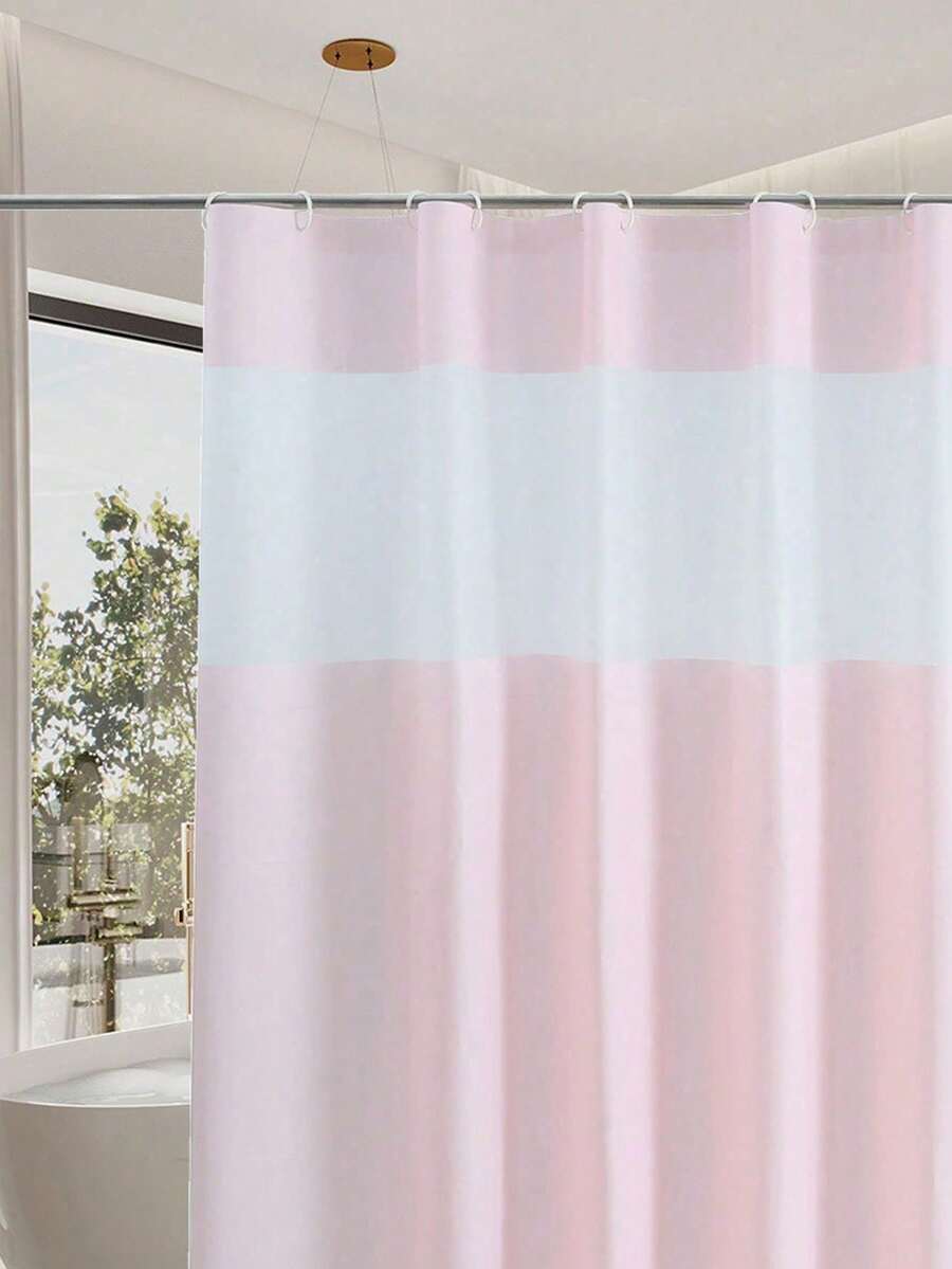 Solid Color Patchwork Shower Curtain, Waterproof Mildew-Proof Bathroom Partition Curtain With Hooks, No Drilling Required Shower Curtain - A - View 1