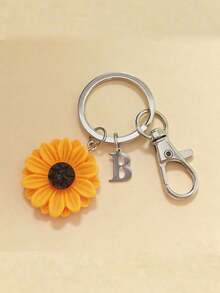 1pc Sunflower Initial Keychain, Personalized Sunflower Charm Keyring, Sunflower Gift, Gardening Gift, Nature, Sunflower Pendant Accessory, Daisy Flower Gift - Yellow - View 28