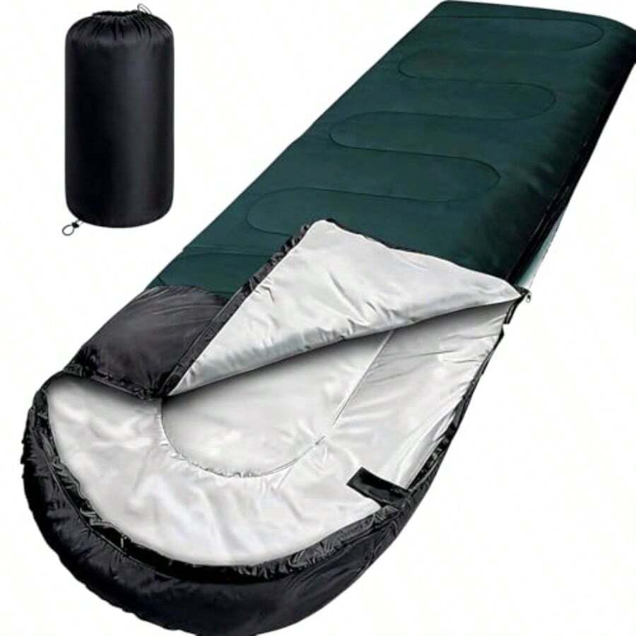Saco de Dormir Camping Saco de Dormir Tipo sobre de 3 Estaciones Bolsa de Dormir Ligero y Impermeable Sleeping Bag Adulto Apto para Viaje Camping Senderismo y Aire Libre para Adultos y Niños - verde pino - Ver 1