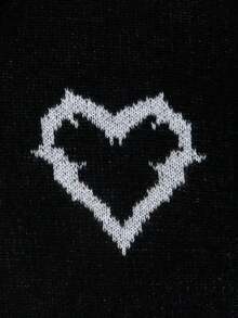 Autumn/Winter New Gothic Style Unisex Casual Sports High Street Streetwear English Text Heart Pattern Plus Size Knit Sweater - Black - View 7