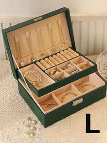 1pc Large Capacity Storage Box, Jewelry Box, Makeup Box, Vintage Leather Jewelry Box With Lock And Key, Dual Layer Desktop Storage Box, Suitable For Women's Accessories, Soft Velvet Lining, Multifunctional Storage For Earrings, Bracelets, Rings, Necklaces, Ideal Gift For Valentine's Day, Christmas, Birthday, Jewelry Box, Home Jewelry Storage Box, Travel Storage Box, Exquisite Mini Earring Storage Box, Travel Jewelry Zipper Case - Multicolor - View 16
