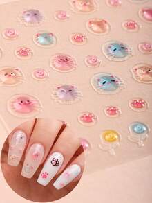 1pc 3D Spring/Summer Macaron Cat Flower Nail Stickers, Sweet Cute Nail Decals, Easy To Use, Suitable For Women's Home DIY Manicures. - Multicolor - View 6