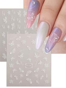 2 miếng dán móng tay hình hoa bướm trắng mùa xuân/hè, decal trang trí móng tay dễ thương, tươi mới dành cho nữ tự làm tại nhà. - Nhiều màu - Xem 6