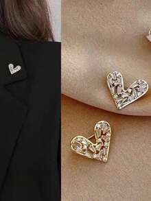 1PC Fashion Rhinestone Mini Heart Brooch Clothing Accessories Alloy Anti-Exposure Collar Pin Small Brooch - Love - View 4