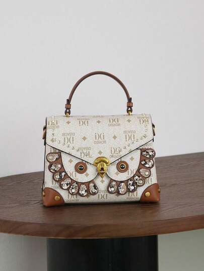 2026 Niche Design Fashion New Women's Structured Mini Square Bag, Retro Color Block Printed Heavy Hardware Owl Rivet Bag, Elegant Commuter Tote Bag For Mothers, Luxury Large Capacity Shoulder Crossbody Bag