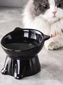 1个优雅黑色/纯白色宠物高脚碗，15°倾斜 - 防呕吐增高猫狗喂食器，旨在保护颈椎和脊椎，防滑宽底座，塑料材质，适用于猫和小型犬，可盛放干湿食物，实用宠物礼品 - 均碼 - 查看 4