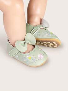 春季系列中国风蕾丝花朵幼儿鞋，夏季女童复古公主鞋，白色魔术贴婴儿鞋，秋季 - 青碧色 - 查看 3