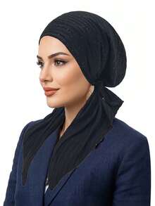 1pc Fashion Striped Rhinestone Headscarf Cap, Muslim Women Versatile Curved Turban Hat - Solid Color - View 15