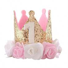 Couronne d'anniversaire de princesse pour filles, couronne rose et or pailletée avec fleurs, bandeau pour 1er, 2ème, 3ème, 4ème, 5ème anniversaire de bébé et tout-petit, fournitures pour fête d'anniversaire - Multicolore - Voir 13