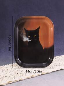 1pc High-Quality Black Cat Pattern Rolling Tray, Excellent Smoking Accessory, Ideal Holiday Gift - Print - View 7