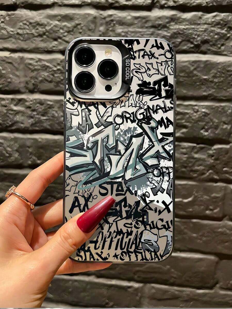 [Se EnvíA Localmente][Se EnvíA Localmente]1 Pieza Funda De TeléFono A Prueba De Golpes Con Cobertura Total De TPU Con PatróN GráFico De Eslogan De Graffiti Negro, Compatible Con  16, 15, 14, 13, 12, 11 Pro Max, Serie Resistente Al Agua Y A Los ArañAzosfundas fundas - Color 1 - Ver 1