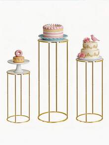 1/3 Pcs Gold Metal Tall Cake Stands Set, Round Pedestal Display Riser Stands With Smooth Edge, Suitable For Dessert Table Decoration, Party, Wedding, Birthday, Baby Shower, Holiday Celebration, Durable And Elegant Display Holder For Cakes, Cupcakes, Desserts - Gold - View 3