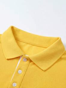 Áo polo nam tay ngắn màu vàng, kiểu dáng thường ngày, thích hợp cho kỳ nghỉ, với họa tiết cây cọ. - Màu vàng - Xem 3