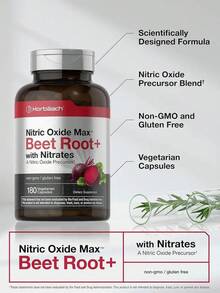 Horbäach Nitric Oxide Beet Root Capsules| 180 Count| With Nitrates And Precursor| For Men And Women| Vegetarian, Non-GMO, Gluten Free Supplement - 180 chiếc (Gói 1) - Xem 3