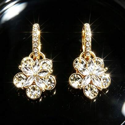 1 Đôi bông tai hình hoa và sao lấp lánh sang trọng, món quà thời trang và thanh lịch dành cho phụ nữ.