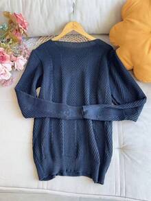 Women's Long-Sleeved Knit Sweater, Size GG (Extra Large), For Winter Fashion. - 藏蓝色 - 查看 2