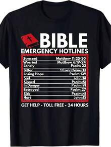 100% Cotton. Interesting T-Shirts With Christian Bible And Jesus Themes, Black With White And Red Lettering, Casual Crew Neck T-Shirt, Summer Wear, Suitable For Casual Occasions, Casual Clothing T-Shirt | Fun Bible Design | Comfortable Fit, Bible-Themed Clothing - 黑色 - 查看 6
