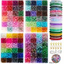 Kit de fabricación de joyas con 24/48 colores de cuentas de cristal de vidrio para pulseras, incluye materiales para hacer pulseras, collares, aretes, adornos de teléfono, llaveros, tobillos y manualidades de joyería (colores aleatorios) - Multicolor - Ver 1
