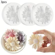 3件套雏菊硅胶蜡烛模具套装，带孔 - 适用于3D树脂、肥皂、蜡烛、石膏和混凝土工艺品模具 - DIY手工花香节日礼物、装饰品、香薰摆件和家居饰品 - 雛菊模具 - 查看 1