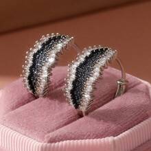 Pendientes de moda con tres filas de broches de cobre con circonita, joyería de Yiwu - por defecto - Ver 3