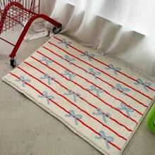 1pc Exclusive Custom Bedside Faux Cashmere Rug, Dreamy Blue Bow Design, Soft Plush Skin-Friendly Material, Bow Striped Rug, Bow Rug, In Style, Fresh And Elegant Rug, Girly Rug, Living Room Rug, Bedroom Rug, Entryway Rug, Kitchen Rug, Bathroom Rug, Gaming Room Rug, Study Rug - Multicolor - View 14