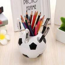 1 pieza Soporte para bolígrafo/lápiz con forma de balón de fútbol, Soporte para cepillo de dientes con forma de balón de fútbol, Organizador de escritorio, Decoración del hogar, Regalo para estudiantes, Útiles escolares - Multicolor - Ver 2