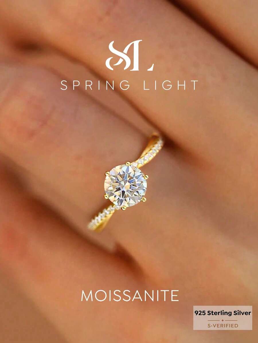 1 chiếc nhẫn đính hôn Moissanite 6 chấu và kim cương pave 1 carat, bạc sterling 925, trang sức cao cấp sang trọng, quà tặng kỷ niệm ngày cưới cho phụ nữ