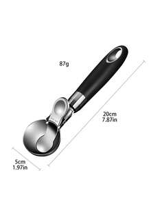1pc 304 Stainless Steel Ice Cream Scoop, Retractable Ice Cream Spoon, Melon Baller Fruit Scoop - Black - View 3