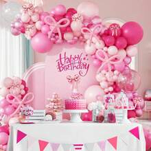 129pcs Bow Hot Pink Balloon Arch Kit, Hot Pink Light Pink Metallic Pink Balloon 18inch Clear Balloons Pink 260 Balloons For Pink Bow Coquette Birthday Decorations Babyshower Party Decorations - View 6