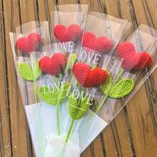 1Pc Handmade Crochet Heart Bouquet - Yarn Handmade Heart Flower With Green Stem, Perfect For Valentine's Day, Mother's Day, Graduation, Thanksgiving, Birthday Gift And Special Occasion Gift - Home Decor - Multicolor - View 4