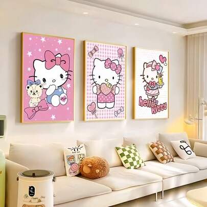 SANRIO 1/3件套墙饰 - 温馨迷人的家居墙面装饰。完美适用于一般家居装饰、返校季房间布置和学习空间。助您营造温馨氛围，焕新家居美感，打造舒适宜人的北欧风格生活环境。无论是卧室、客厅还是走廊，都是理想的装饰之选；同时也是一份精美的礼物、时尚的墙面装饰或迷人的室内摆件。（不含画框）
