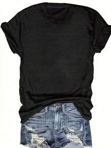Chicos, ¡uf, la habitación de una chica destrozada! Camiseta de manga corta para mujer - estampado divertido con letras de dibujos animados, cuello redondo, estilo casual - lavable a máquina, ropa de mujer a la moda. - Negro - Ver 2