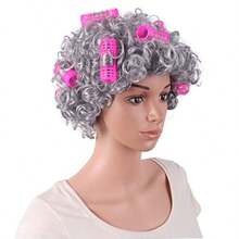 4 Inch/11 Cm Curly Grandmother Hair Elderly Costume Granny Wig With Hair Rollers Cosplay Lady Wig Silver Grey - 銀灰 - 查看 3