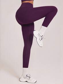VUTRU High Waist Skinny Workout Leggings With Multiple Pockets, Suitable For Fitness, Running, Yoga Sports - Bold Plum - View 4
