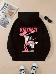 New Fashion  Outfits Creative Cartoon Graphic Kangaroo Pocket Hoodie Casual Long-Sleeve Hooded Sweatshirt Women's Top - màu đen - Xem 2