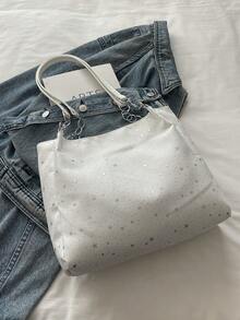 PU Chain Tote Bag With Pendant - White - View 7